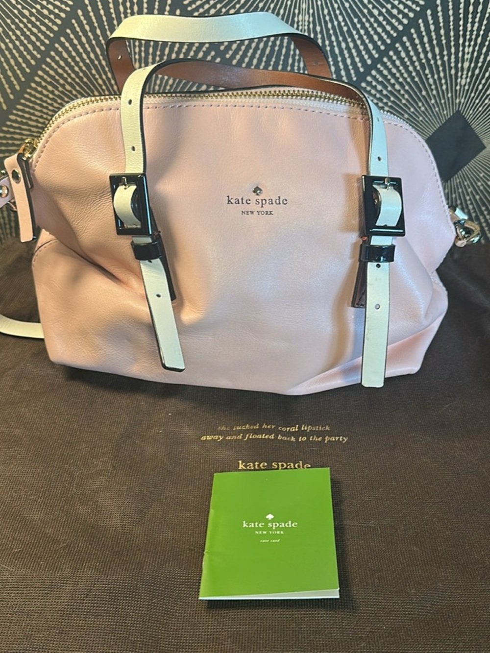 Kate Spade Pink Leather Satchel with White Strap Details